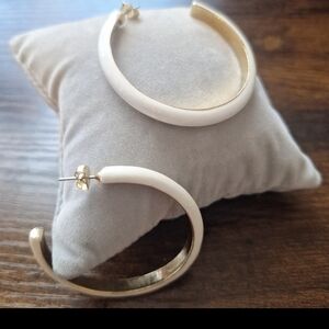 Kenneth Jay Lane Cream and Gold Hoop Earrings